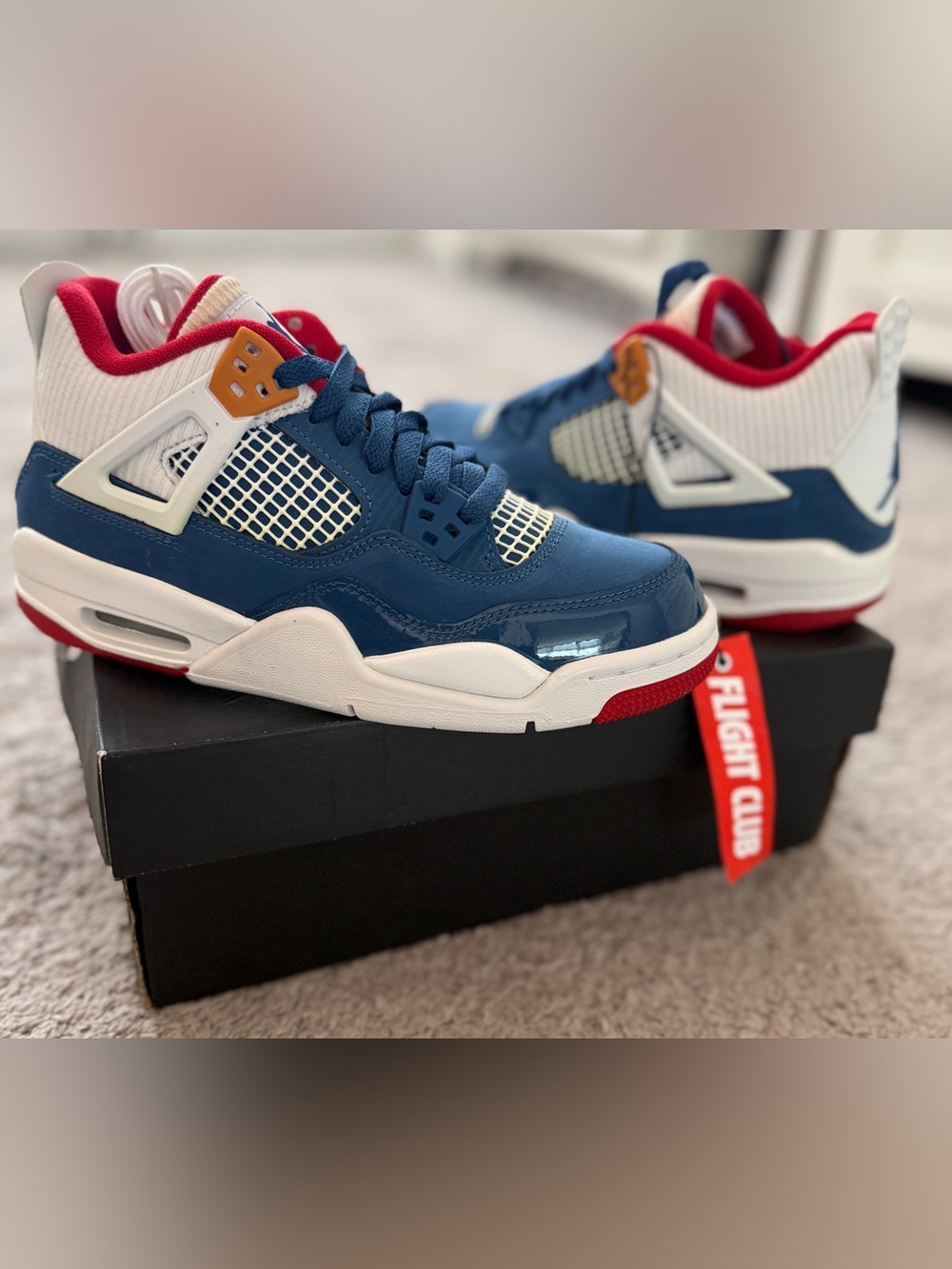 Jordan 4 Retro GS Kids Sneakers in French Blue, White & Gym Red